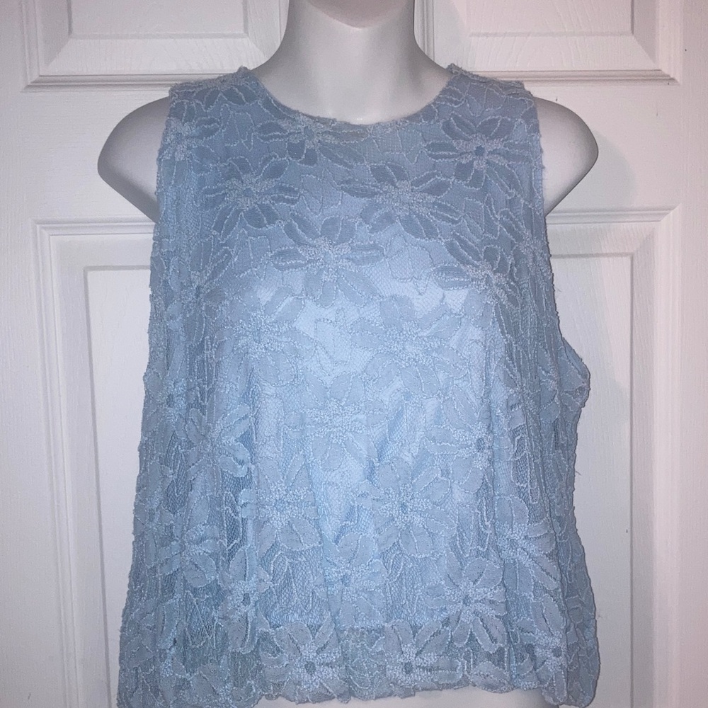 Discreet Light Blue Floral Lace Sleeveless Camisole XL New
